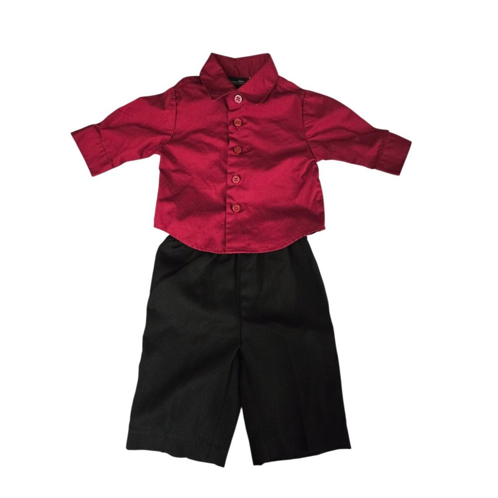 Baby Boys Formal Red Shirt & Black Pants Outfit 0–3 Months - Holiday Editions